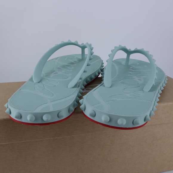 Christian Louboutin 40 Super Loubi Flip Donna Iceburg Blue Spike Flip Flops E849 - Picture 8 of 12